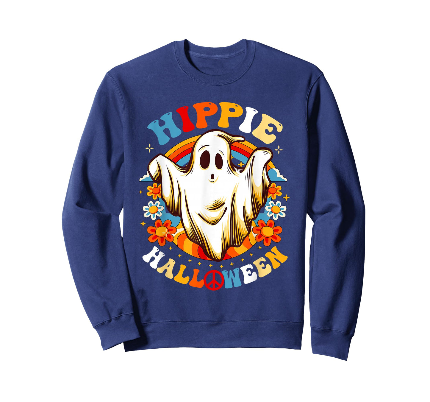 Retro Groovy Peace Hippie Halloween Vintage Floral Ghost T-Shirt
