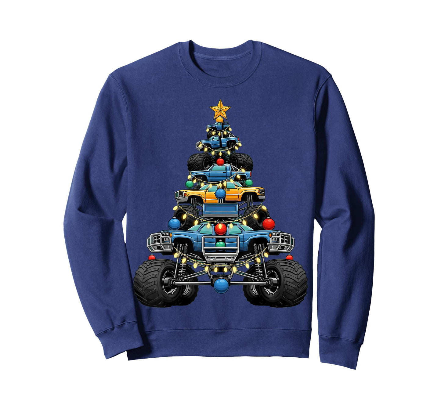 Monster Truck Christmas Tree Xmas Lights Graphic Kids Boys T-Shirt