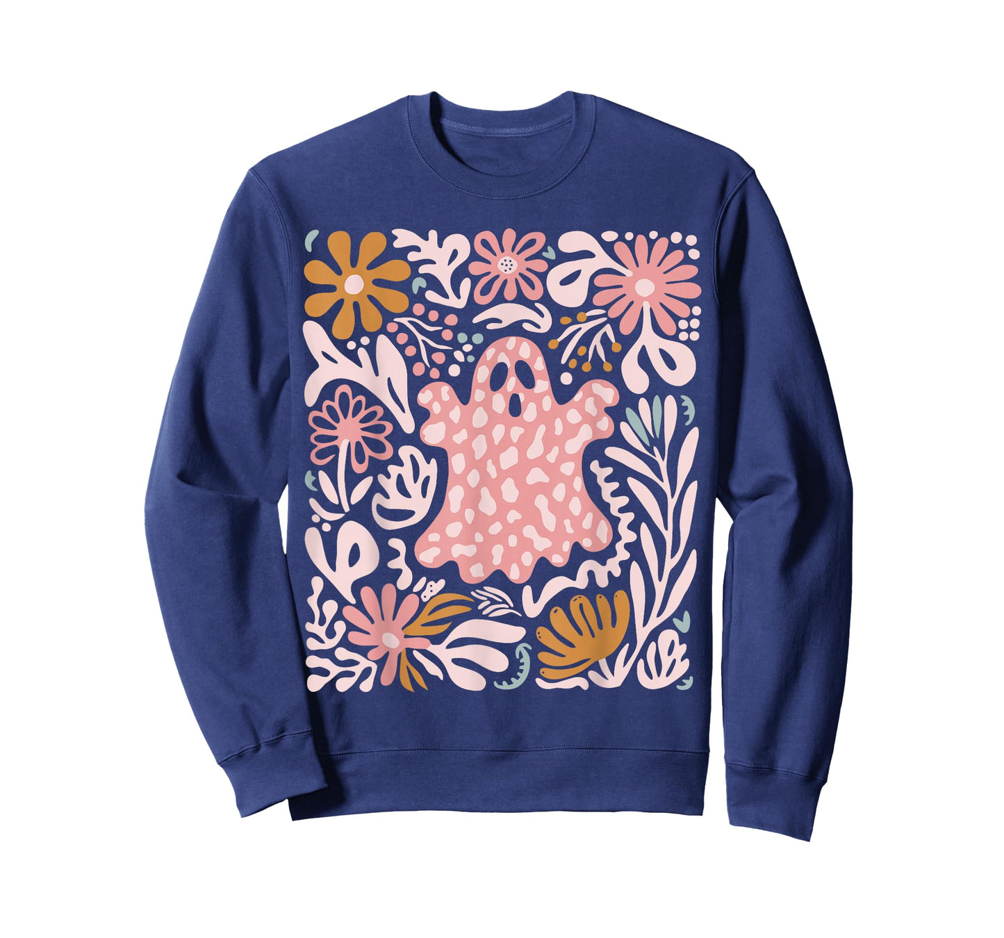 Boho Floral Fall Boho Ghost Cute Halloween Women Girl T-Shirt