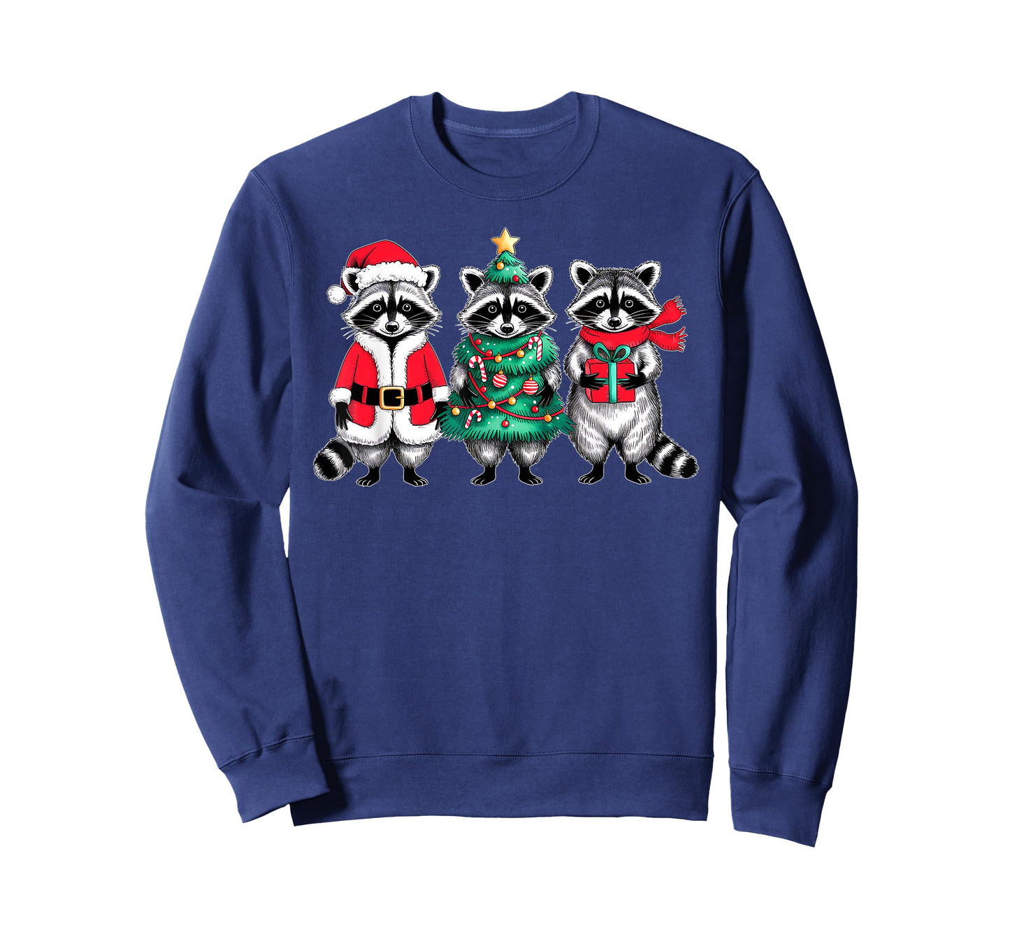 Raccoon Christmas Tree Light Santa Hat Xmas Family Men Women T-Shirt