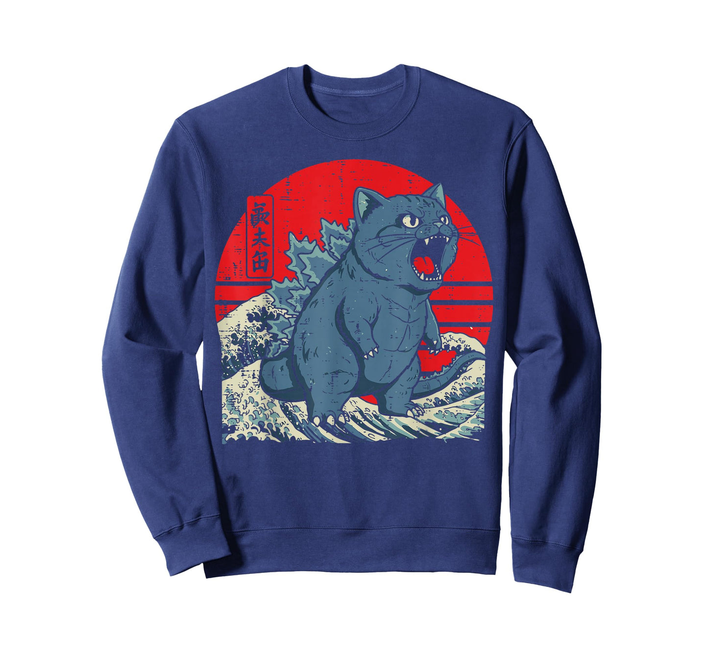 Japanese Cat Monster Waves Funny Catzilla Art Women Men Kids T-Shirt