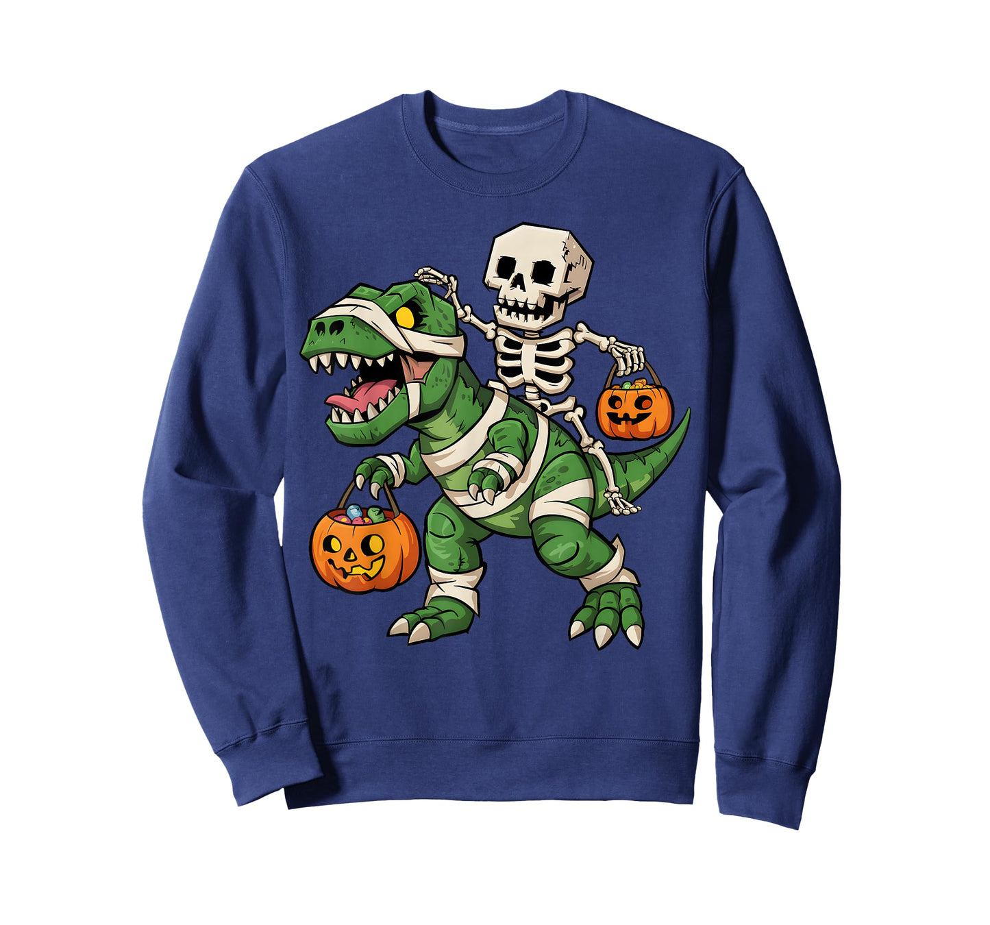 Skeleton Dinosaur T rex Boys Kids Funny Halloween Pumpkin T-Shirt