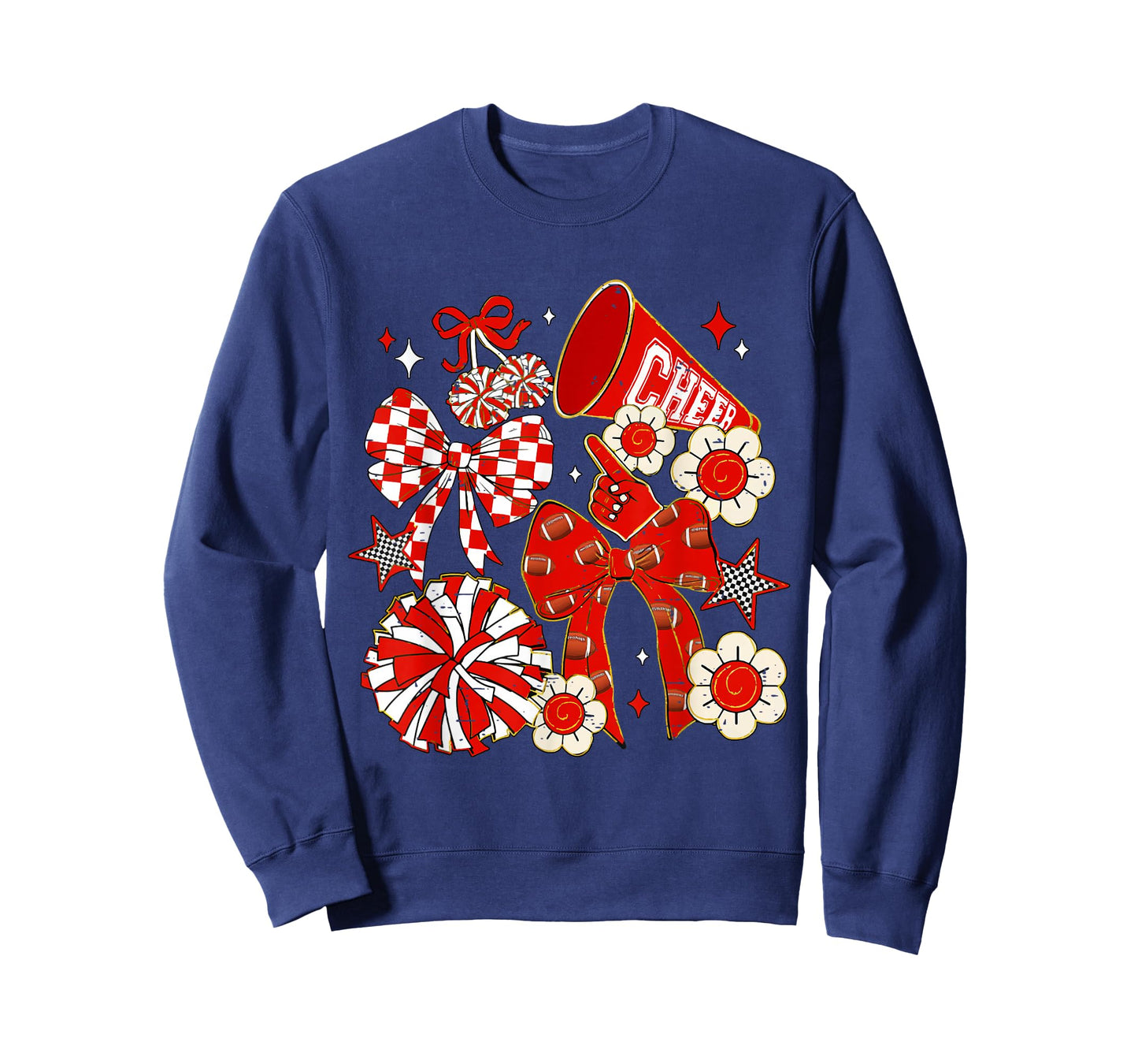 Coquette Bow Red Cheer Mom Game Day Football Cheerleader T-Shirt