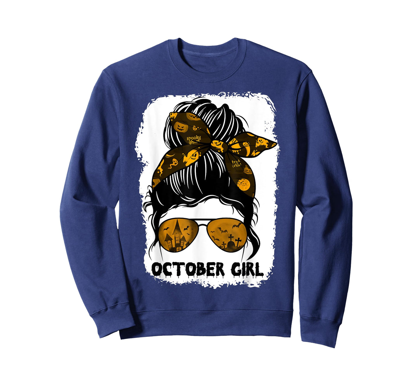 October Girl Messy Bun Lady Hair Horror Sunglasses Halloween T-Shirt