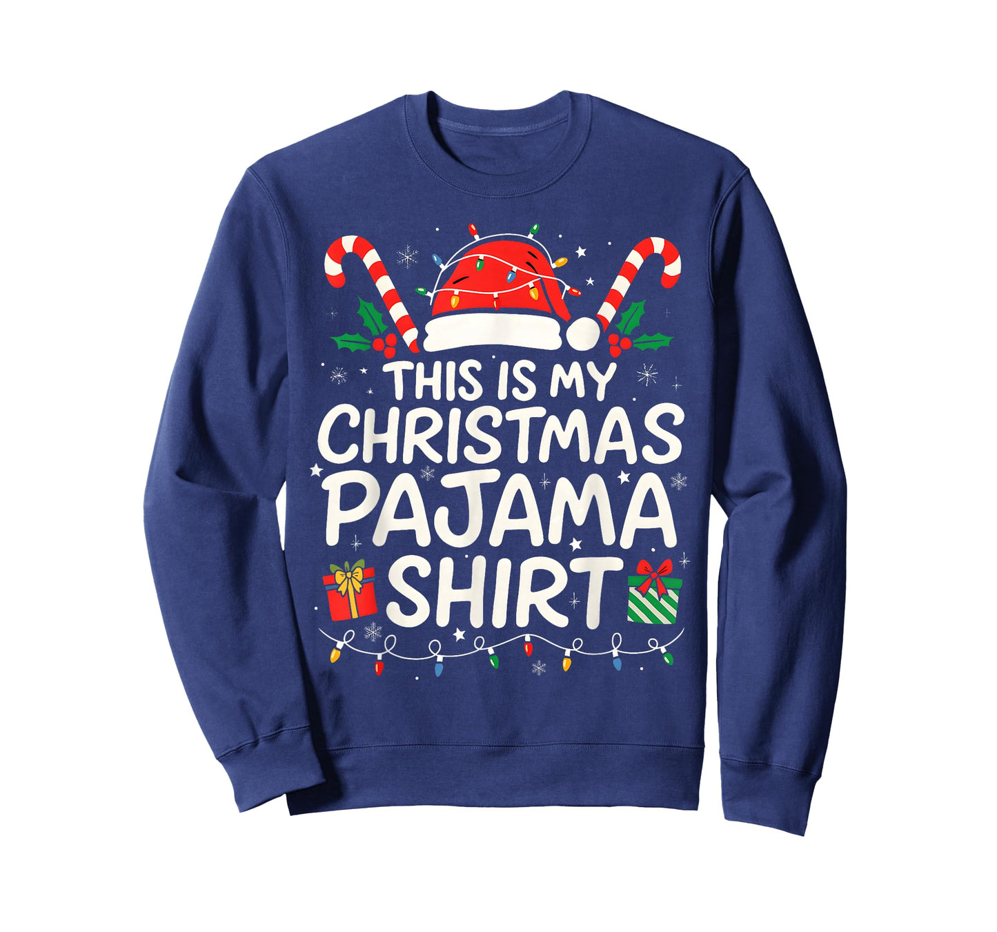 This is My Christmas Pajama Shirt Santa Hat Xmas Light T-Shirt