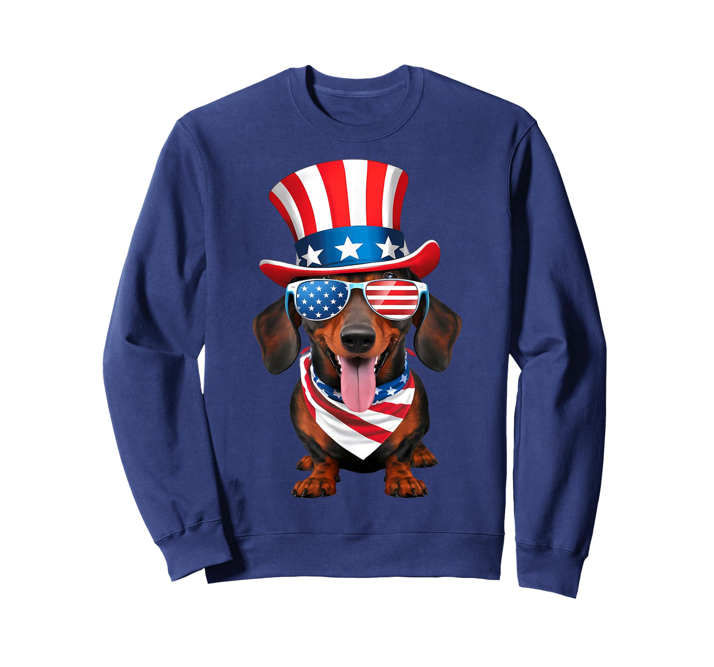 Dachshund Dog American Flag Glasses Hat 4th of July T-Shirt