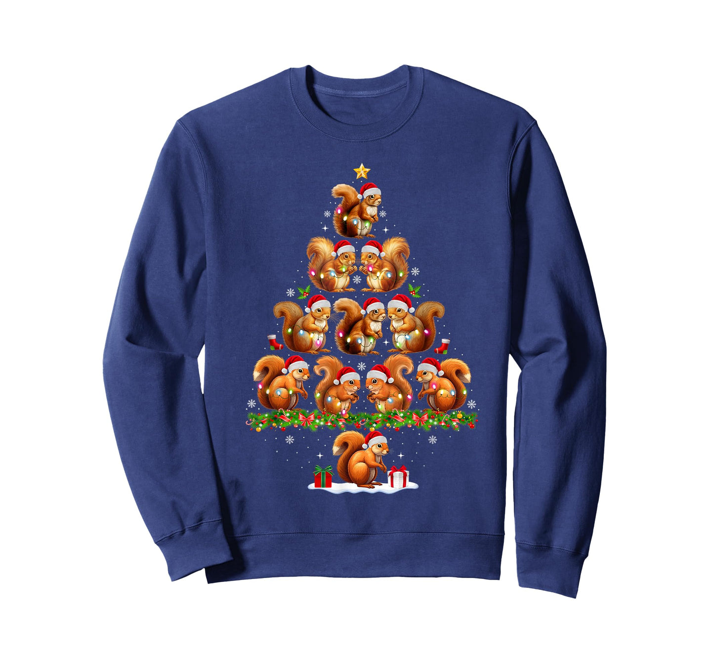 Squirrel Christmas Tree Lights Funny Xmas Family Men Women T-Shirt