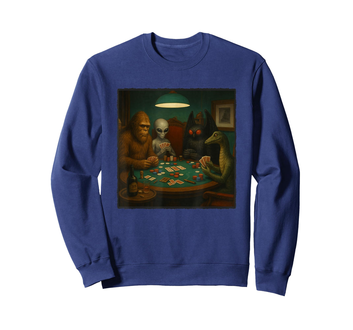 Cryptids Playing Poker Funny Alien Bigfoot Mothman Nessie T-Shirt