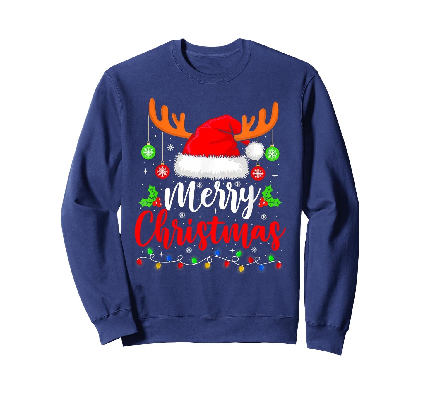 Merry Christmas Reindeer Santa Hat Xmas Family Men Women T-Shirt
