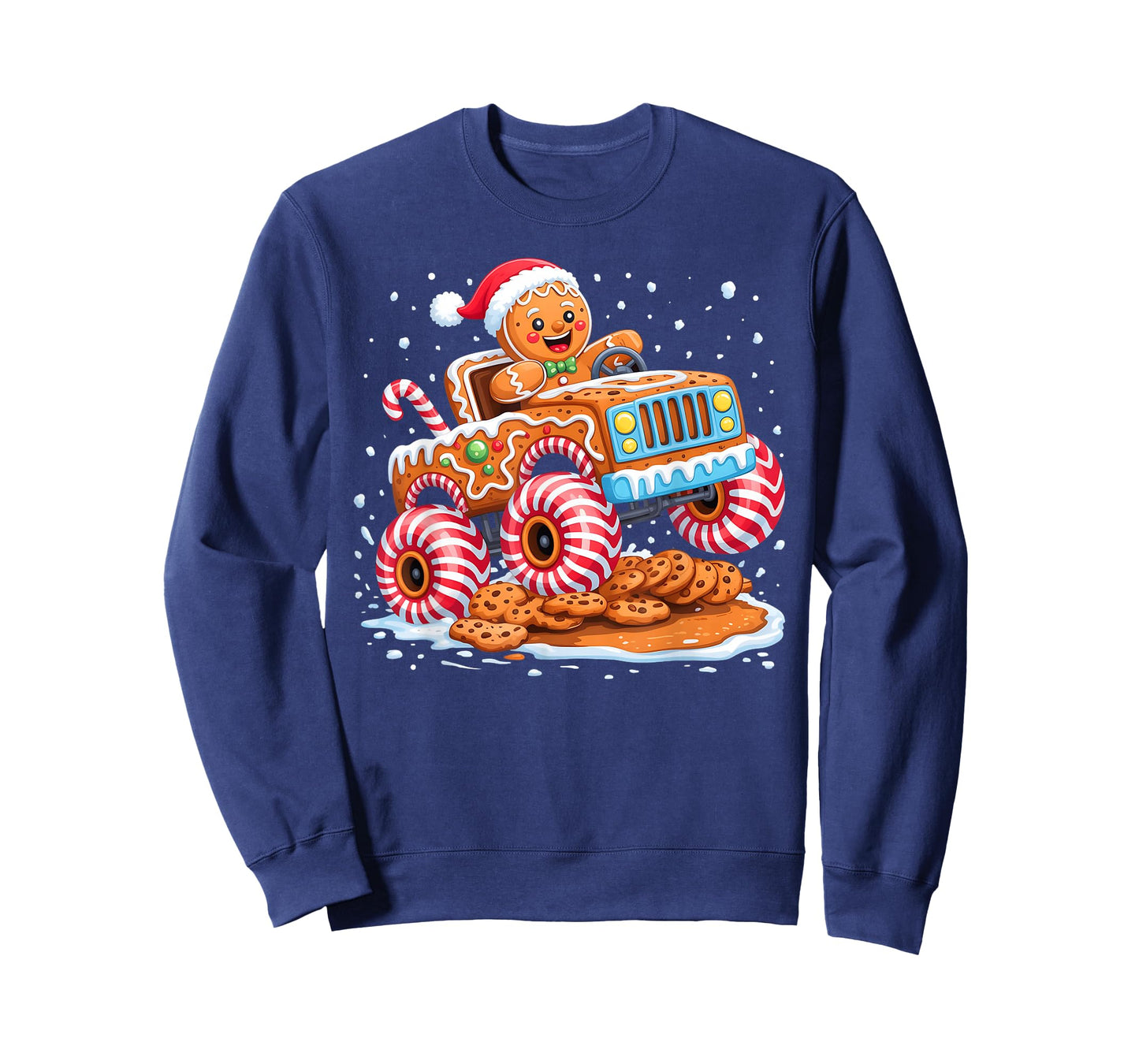 Funny Gingerbread Man Christmas Baking Monster Truck Boy Kid T-Shirt
