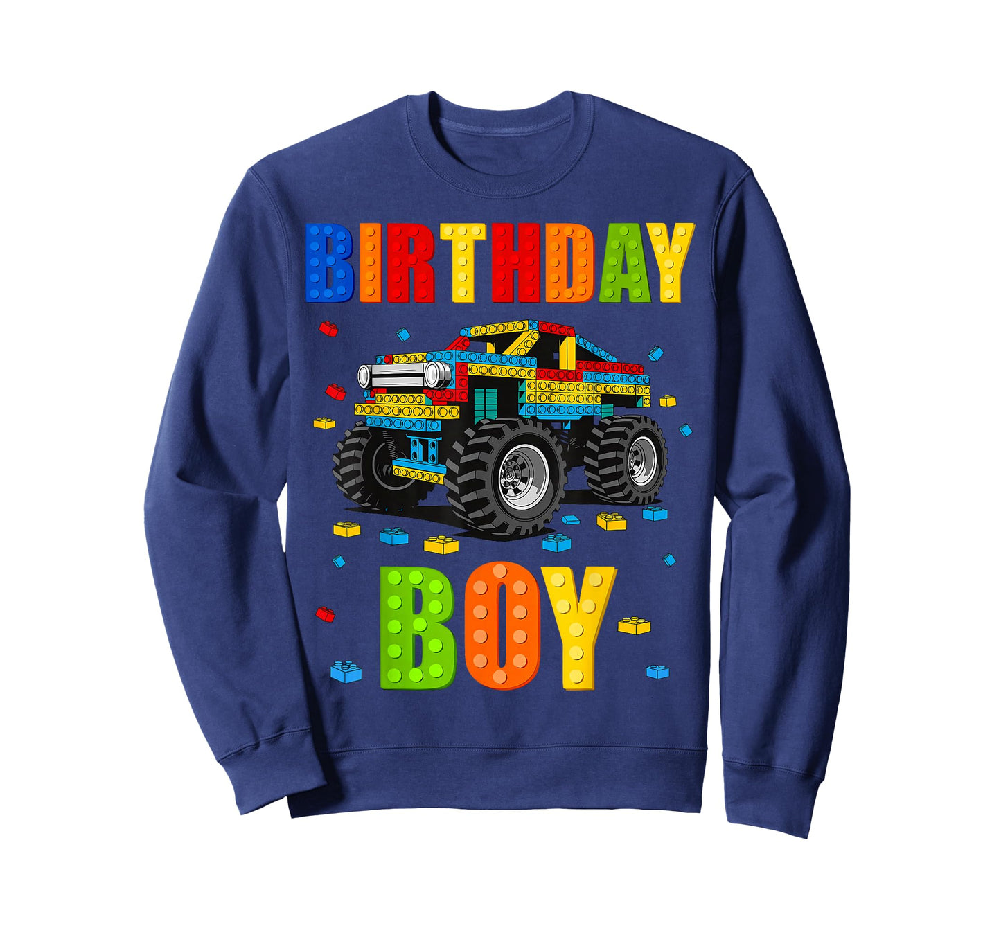 Birthday Boy Building Bricks Monster Truck Birthday Party T-Shirt