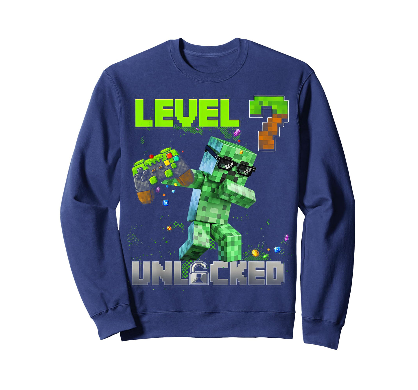 Level 7 Unlocked Funy Birthday Boy Pixel Gamer 7th Birthday T-Shirt