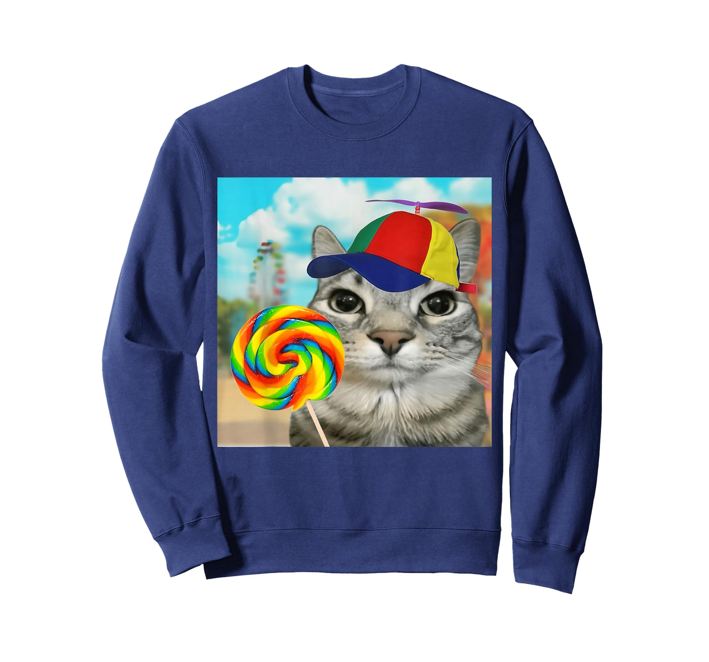 Cat Holding Candy Lollipop Funny Propeller Kitten Meme Joke T-Shirt