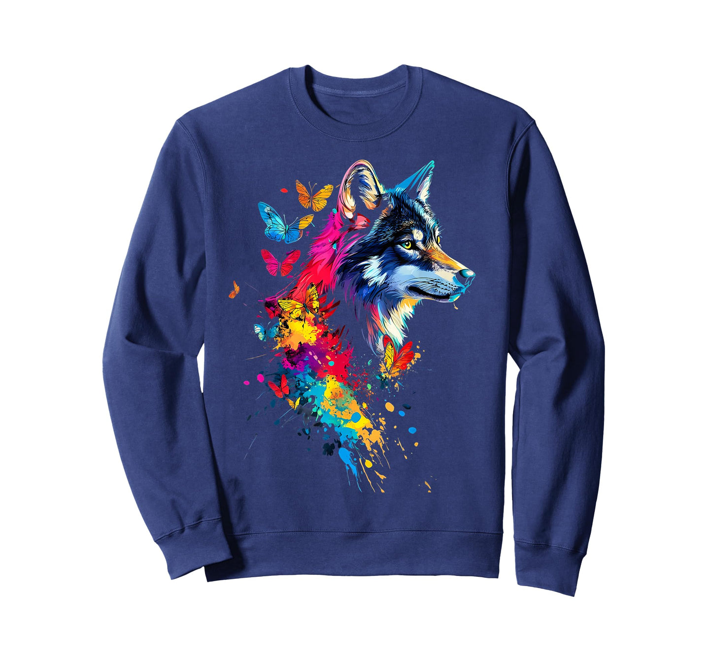 Wolf Colorful Butterflies Art T-Shirt
