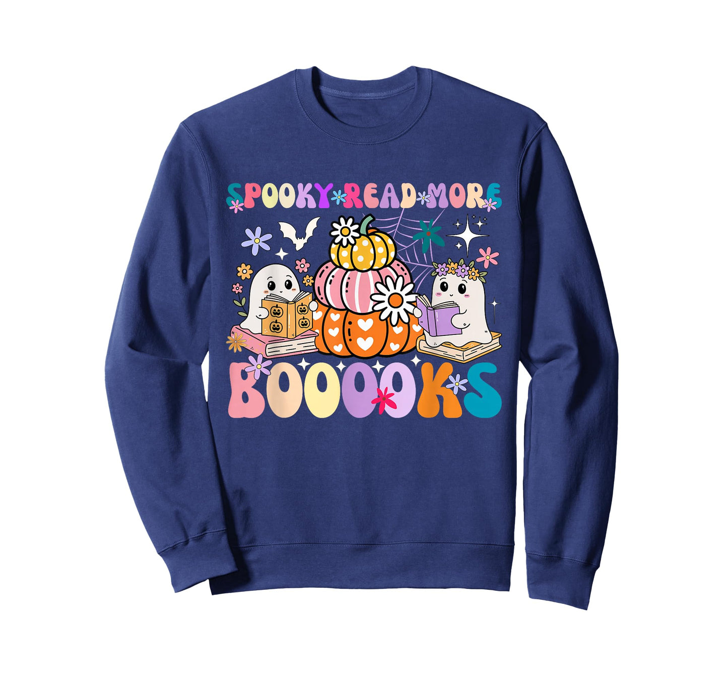 Spooky Read More Boooooks Cute Ghost Pumpkin Reading Groovy T-Shirt