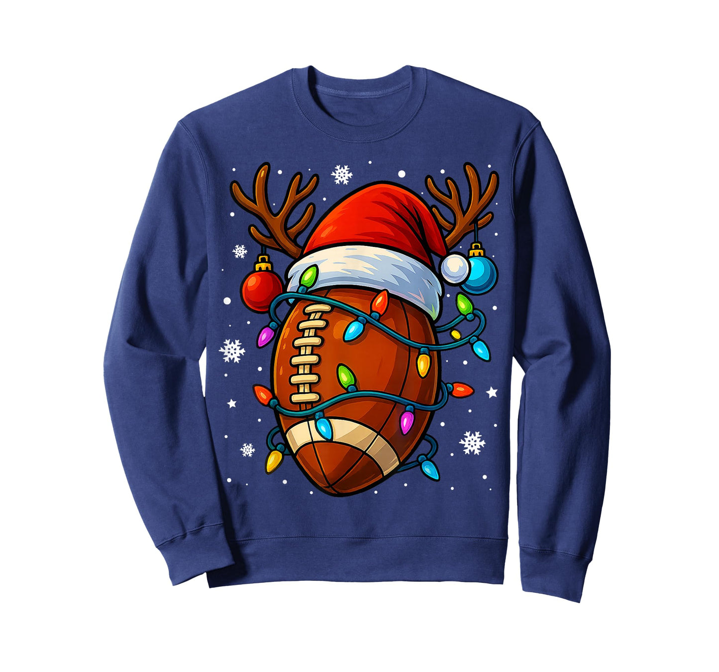 Christmas Football Santa Hat Lights Xmas Pajamas Men Boys T-Shirt