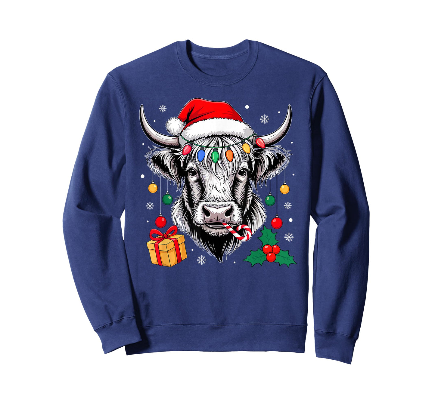 Cow Christmas Lights Santa Hat Family Matching Xmas Pajamas T-Shirt