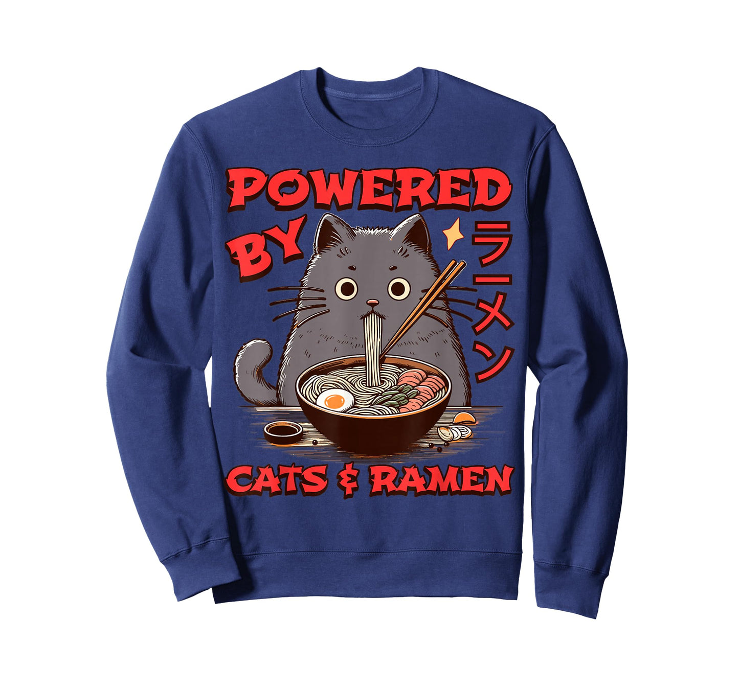 Powered by Cats and Ramen Funny Cat & Kittens Japanese Food T-Shirt