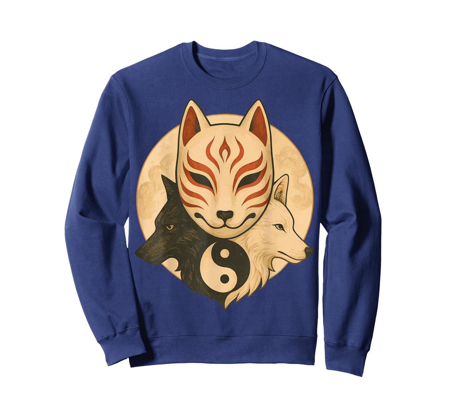 Kitsune Mask Yin Yang Wolves Balance Spirit Art T-Shirt