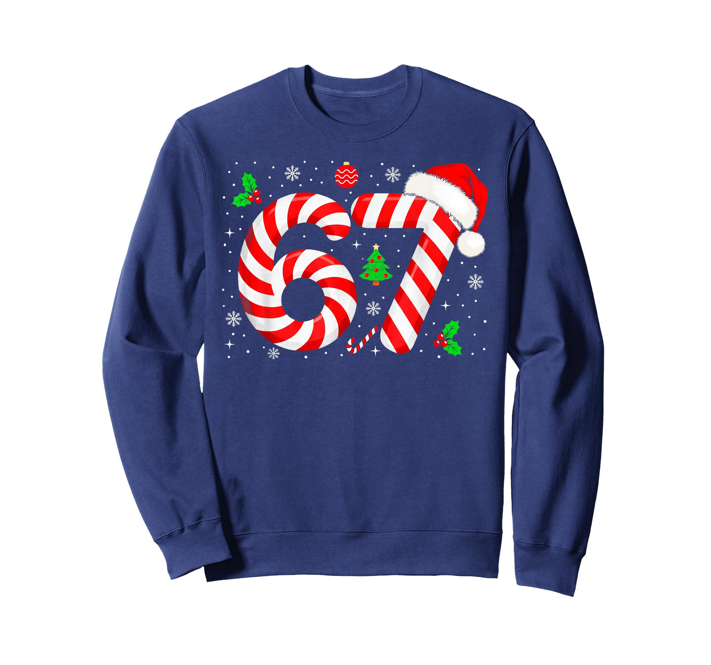 Number 67 Matching Six Seven 6 7 Meme Candy Cane Christmas T-Shirt
