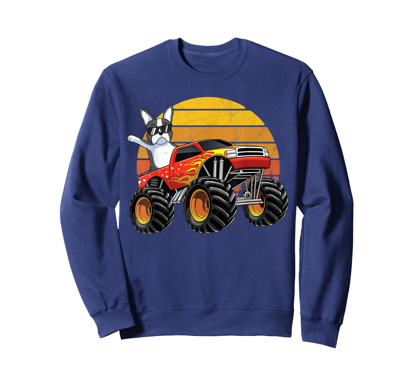 Monster Truck Boston Terrier Dog Retro Sunset Boys Kids Gift T-Shirt