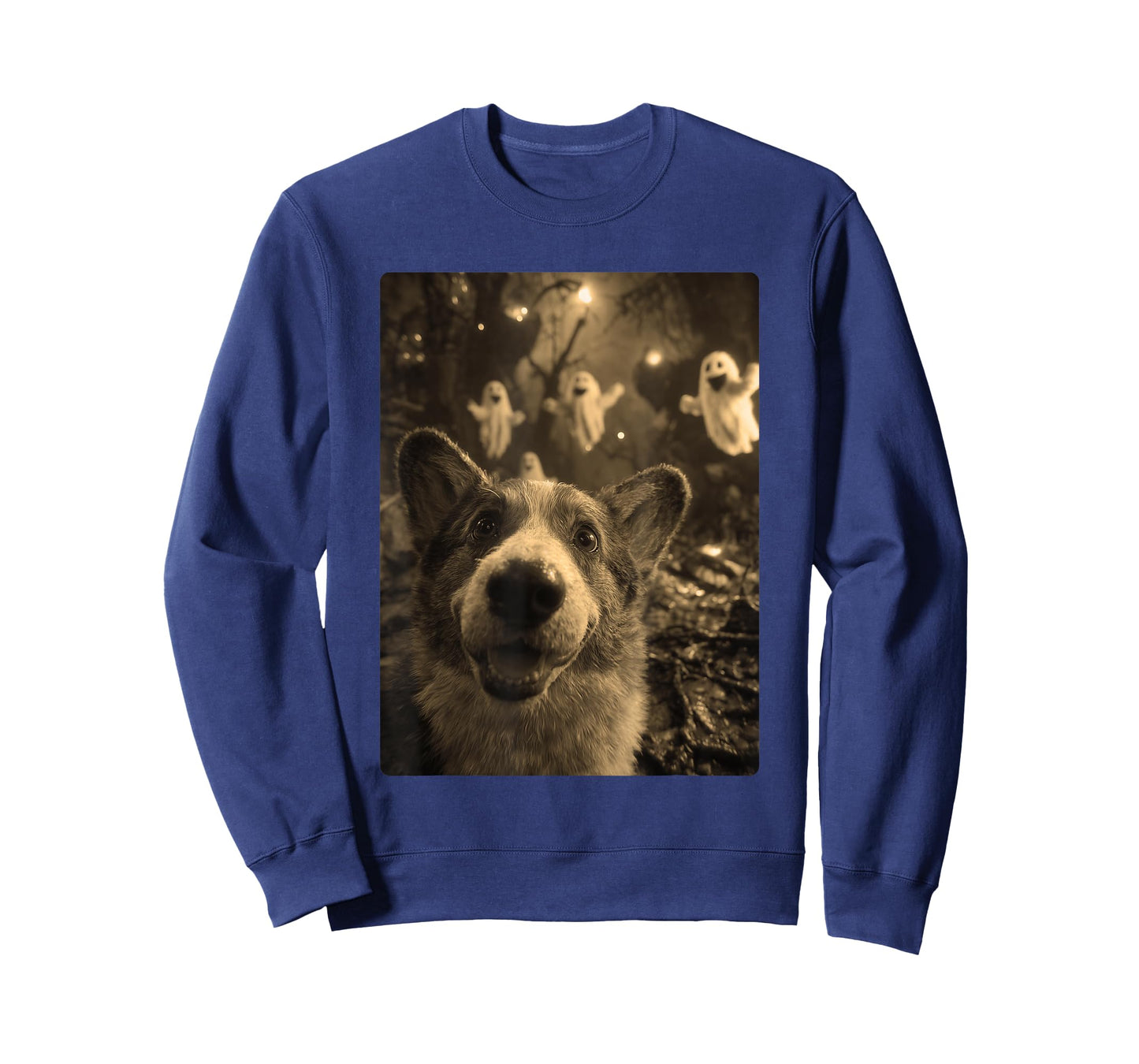 Funny Corgi Selfie with Ghosts Haunted Forest Halloween Dog T-Shirt