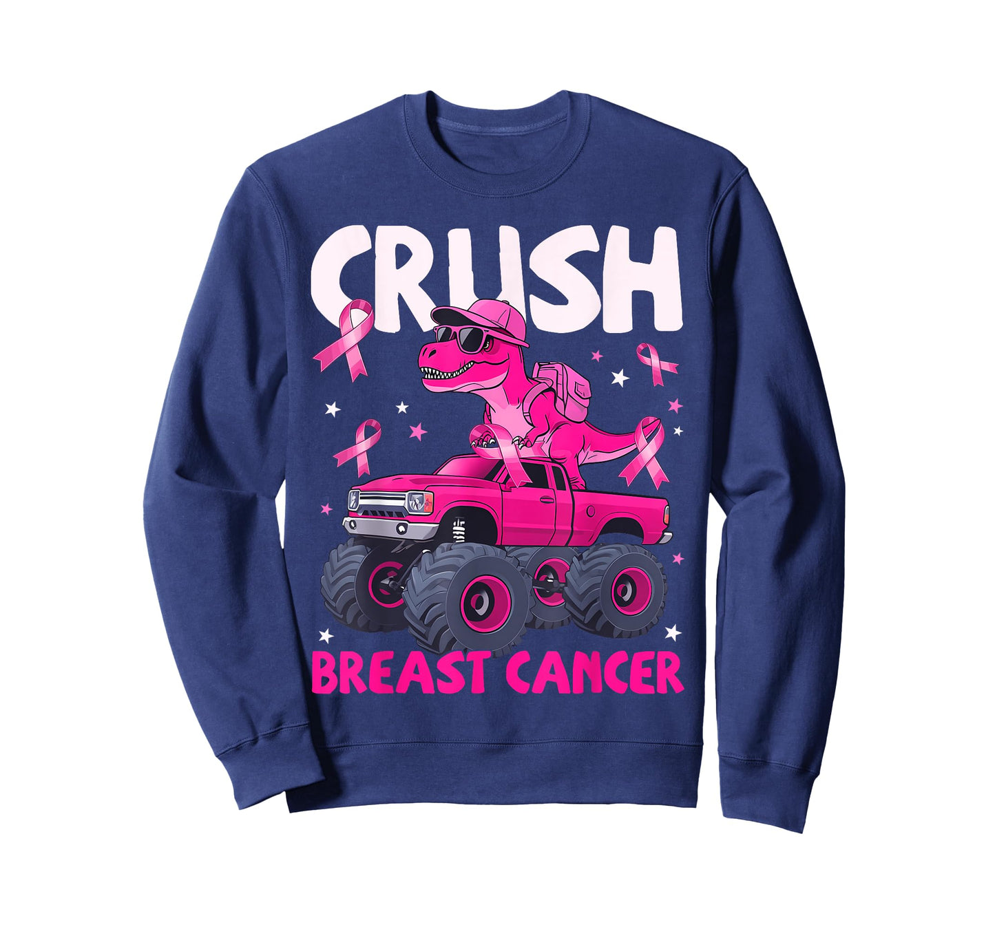 Crush Breast Cancer Awareness Monster Truck Dinosaur Kid T-Shirt