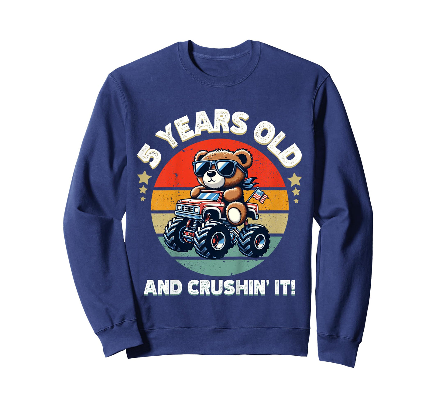 Kids Retro 5th Birthday Monster Truck Teddy Bear Crushin' It Boys T-Shirt