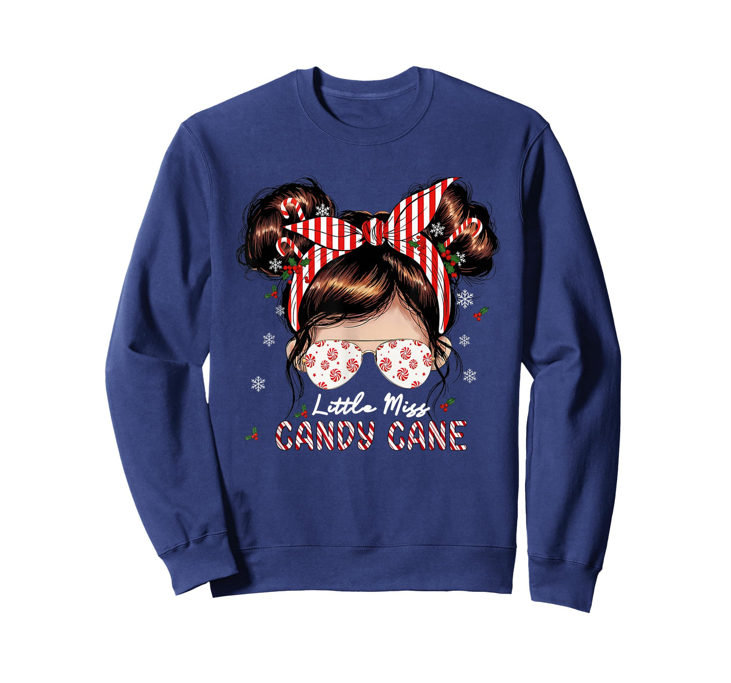 Little Miss Candy Cane Christmas Messy Bun Toddler Girl Kids T-Shirt