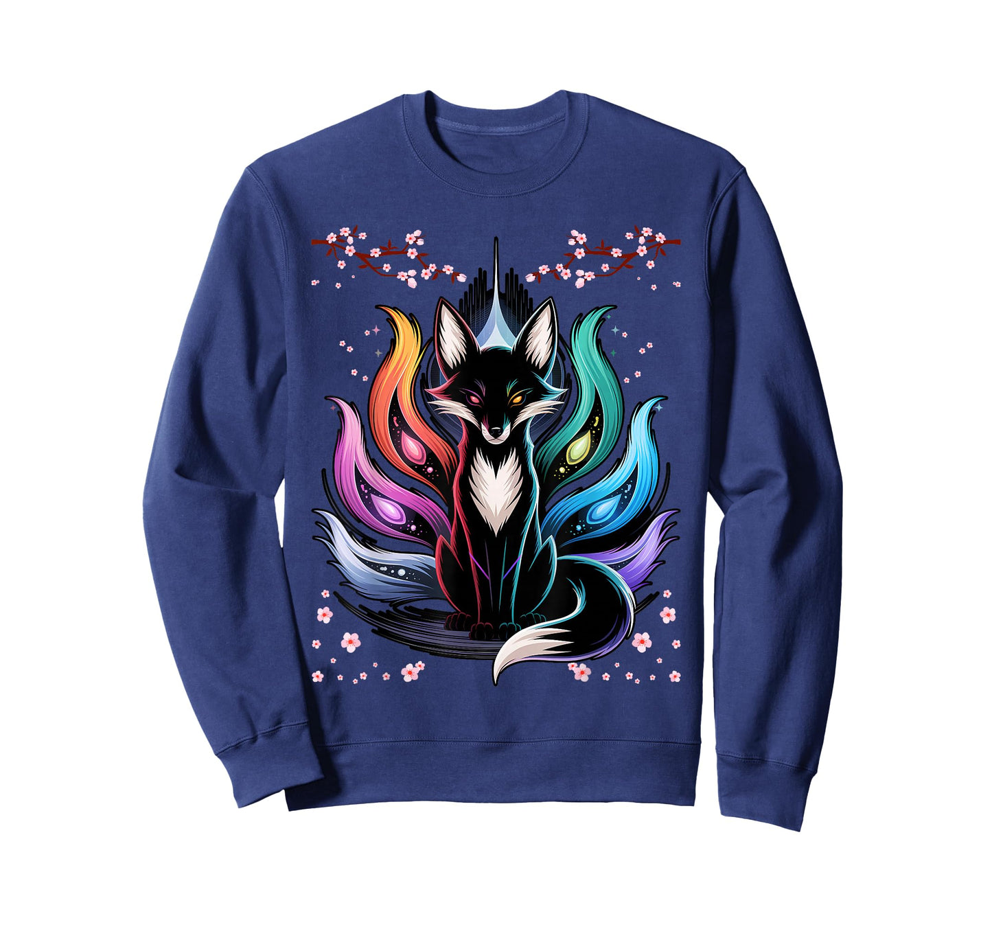 Japanese Fox Kitsune Seven Elements Cherry Flower Blossom T-Shirt
