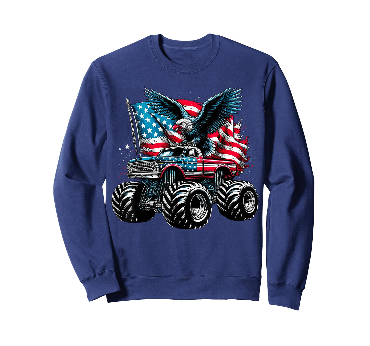 Monster Truck Bald Eagle 4th of July Boys American Flag T-Shirt