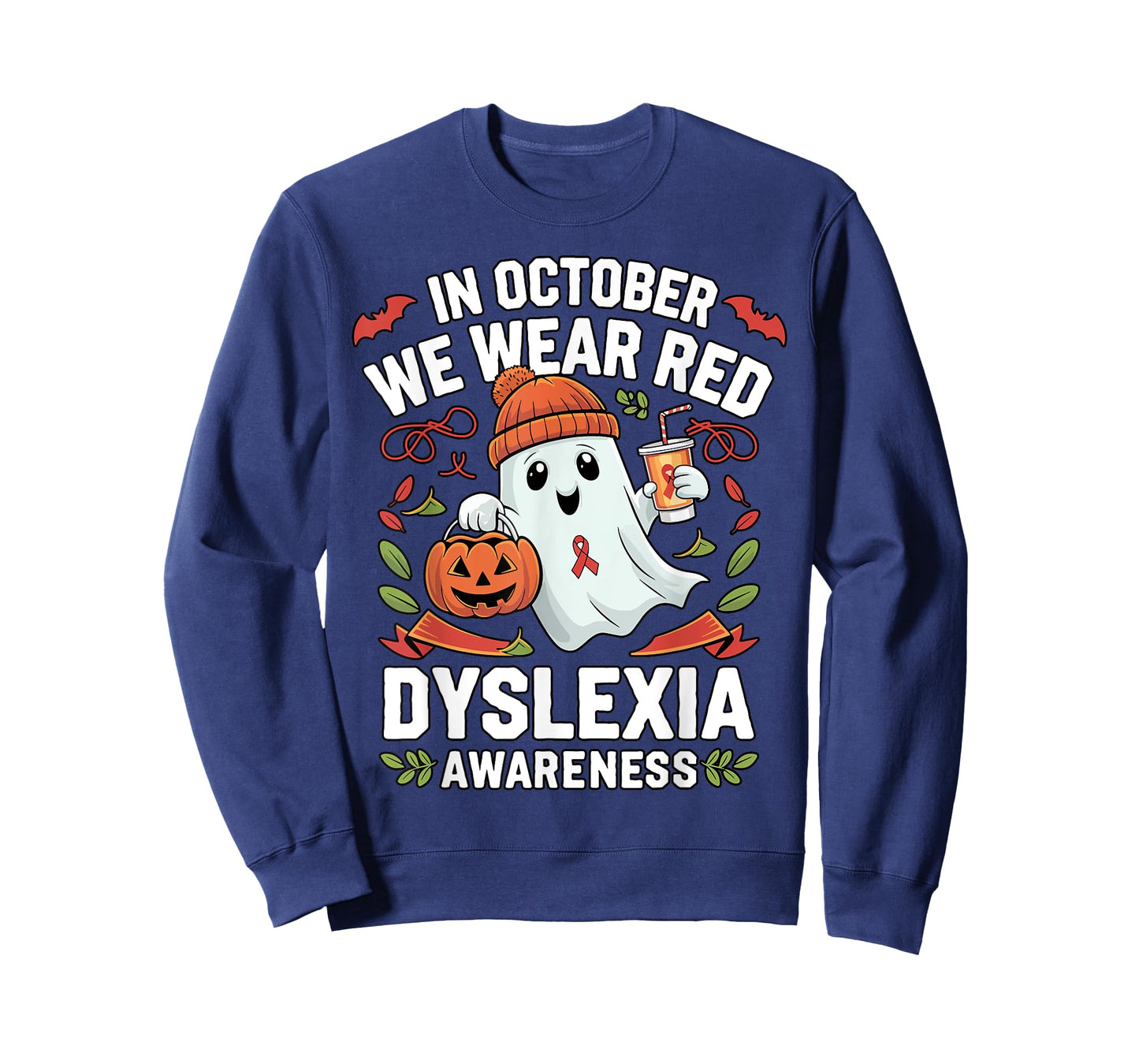 Awareness Ribbon October Wear Red Dyslexia Awareness Ghost T-Shirt