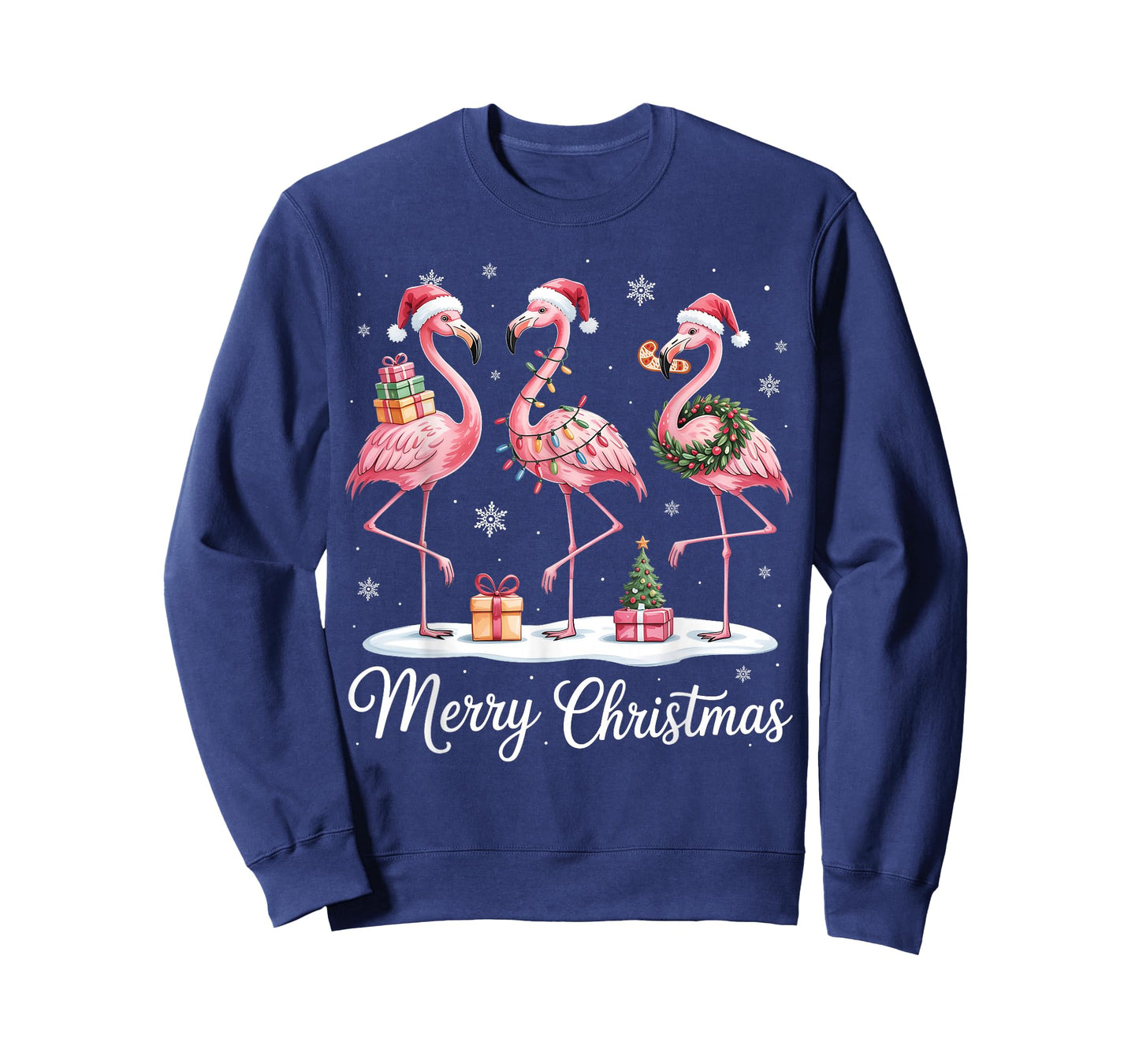 Merry Christmas Cute Flamingo Santa Snow Xmas Lights Pajamas T-Shirt