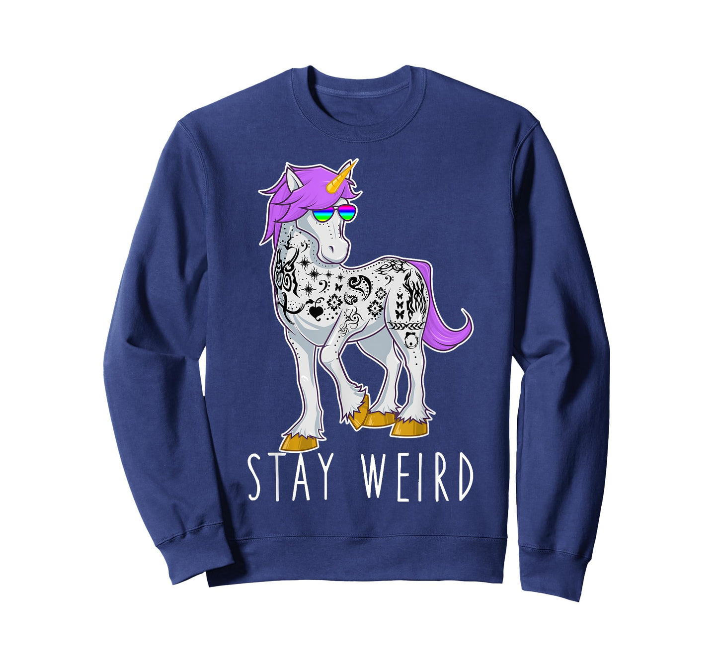 Stay Weird Unicorn with Sunglasses & Tattoos Novelty T Shirt T-Shirt