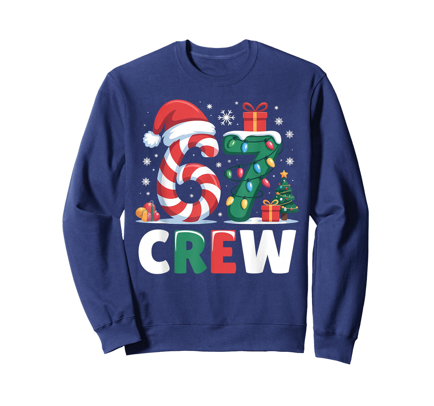 Christmas 67 Crew Brainrot Funny Candy Cane Lights Holiday T-Shirt