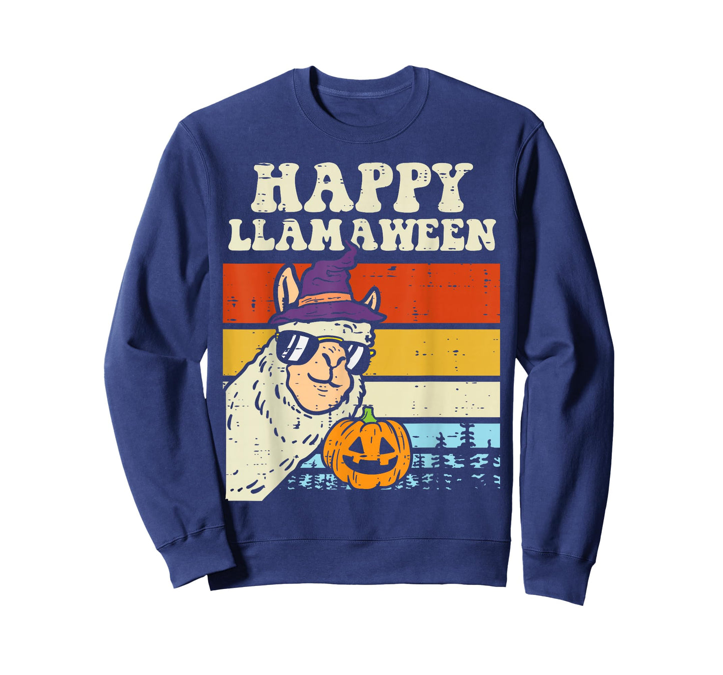 Happy Llamaween Llama Witch Retro Halloween Alpaca Animal T-Shirt