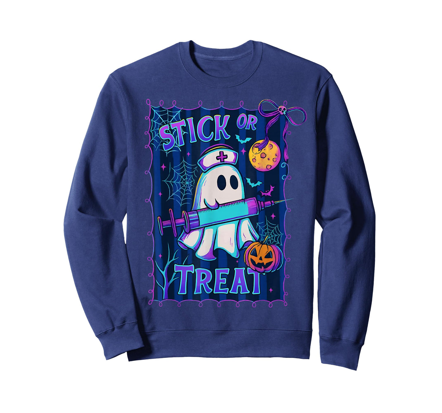 Halloween Stick Or Treat Funny Ghost Nurse Spooky Season T-Shirt