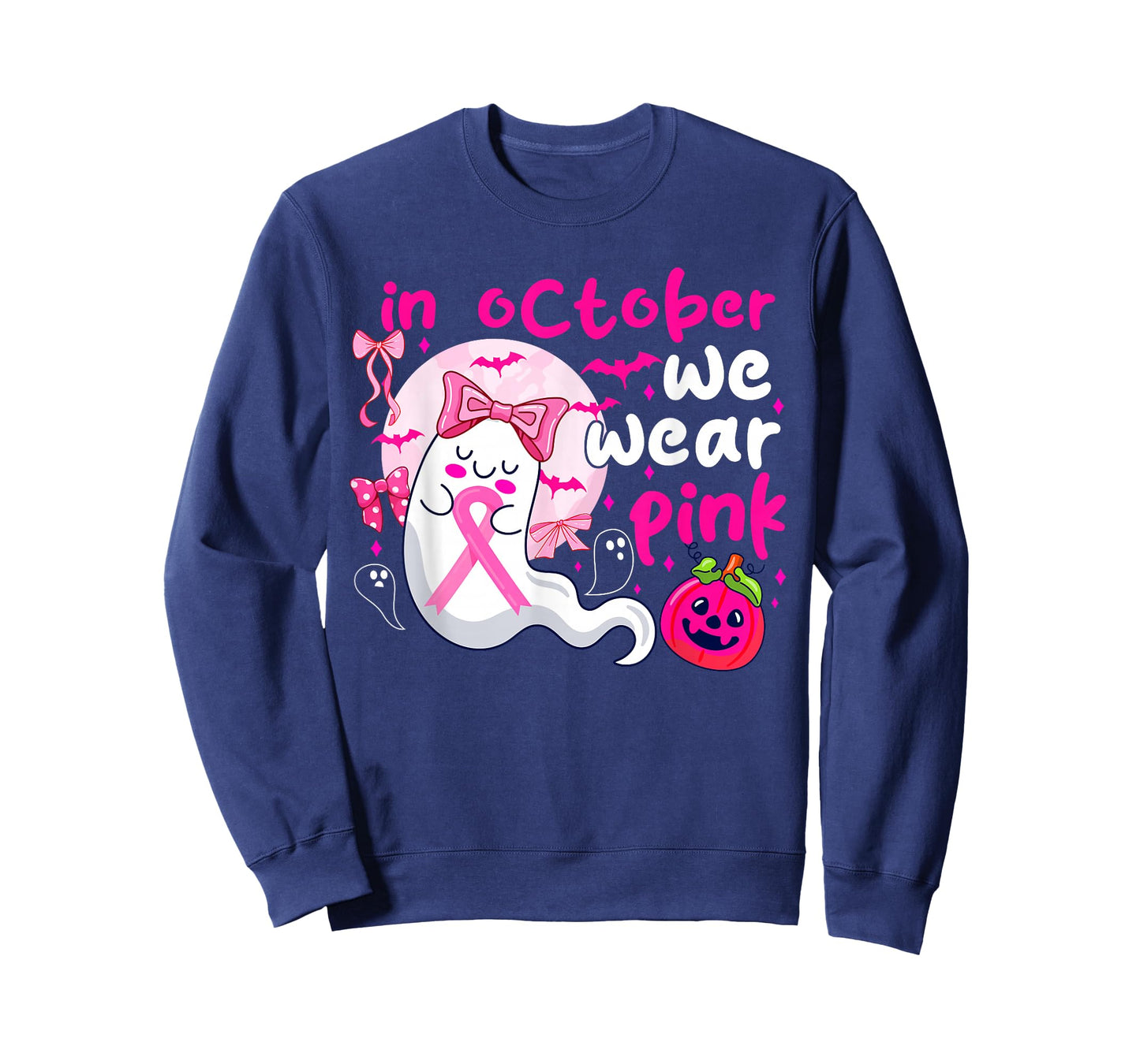 in October We Wear Pink Boo Ghost Breast Cancer Awareness T-Shirt