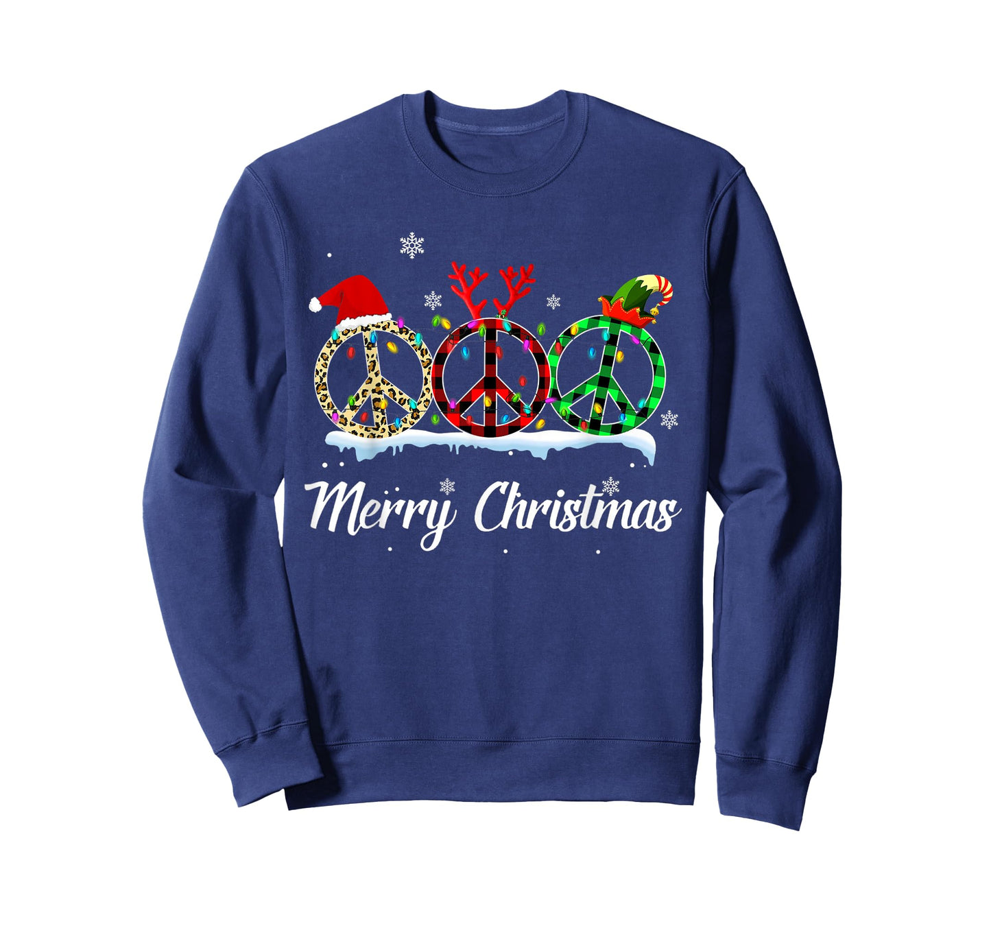 Hippie Peace Sign Santa Hat Reindeer Merry Christmas T-Shirt