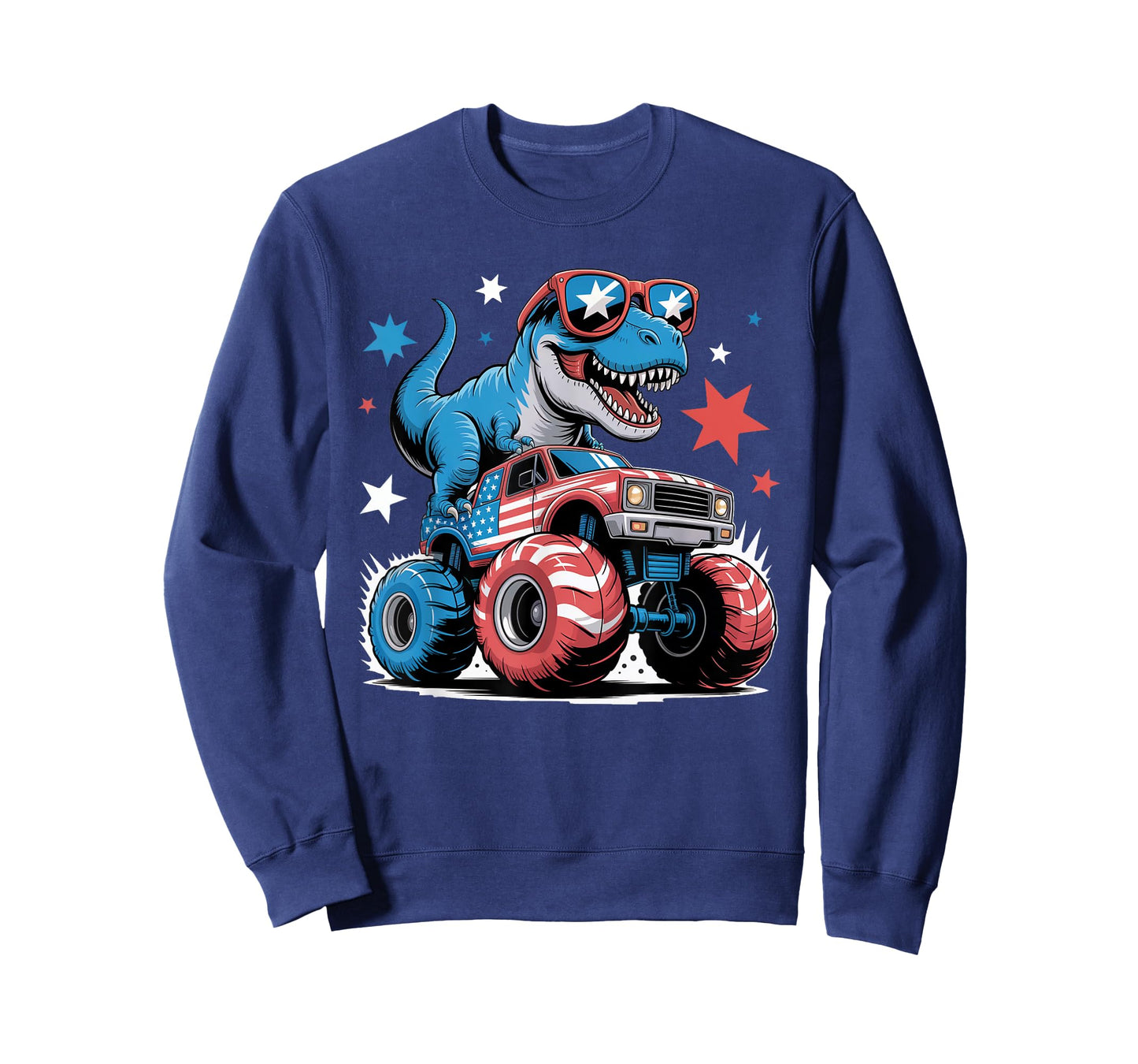4th of July Patriotic Dinosaur Monster Truck USA Flag kids T-Shirt