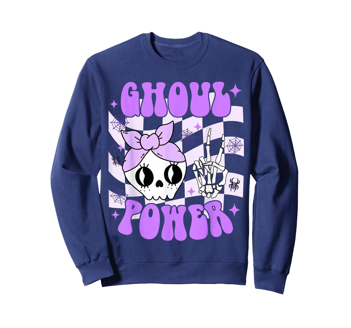 Ghoul Power Halloween Skeleton Peace Hand Checkered Girl Kid T-Shirt