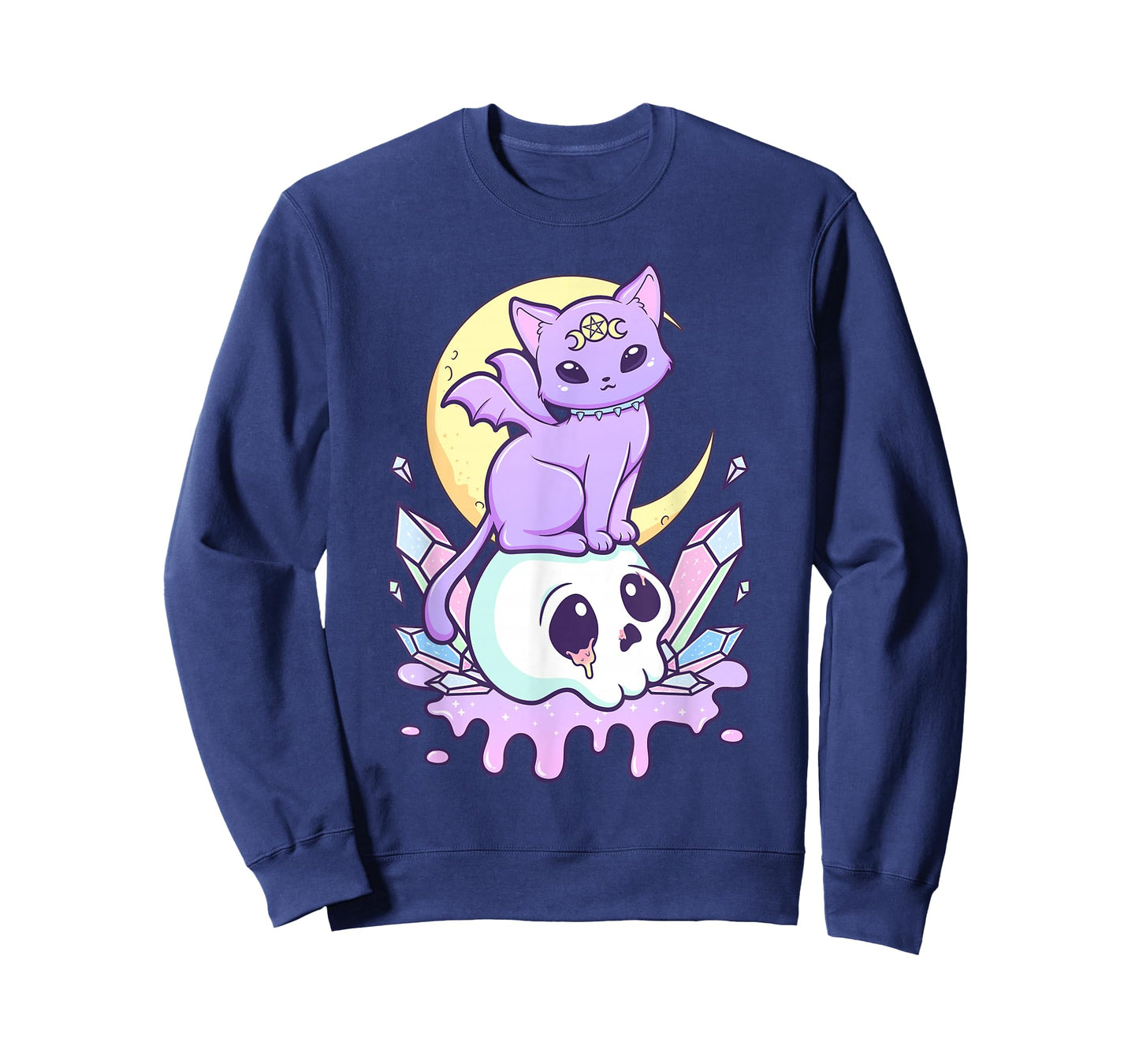 Kawaii Pastel Goth Cute Scary Witchy Cat and Skull T-Shirt