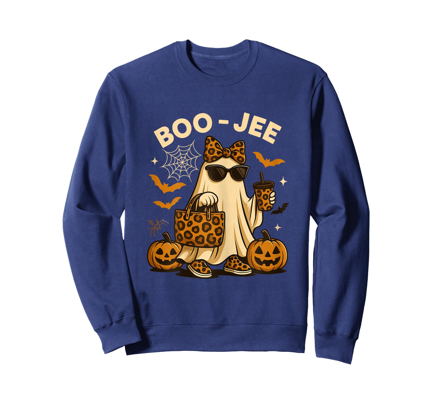 Halloween Shirts for Women Leopard Boo JEE Ghost with Coffee T-Shirt