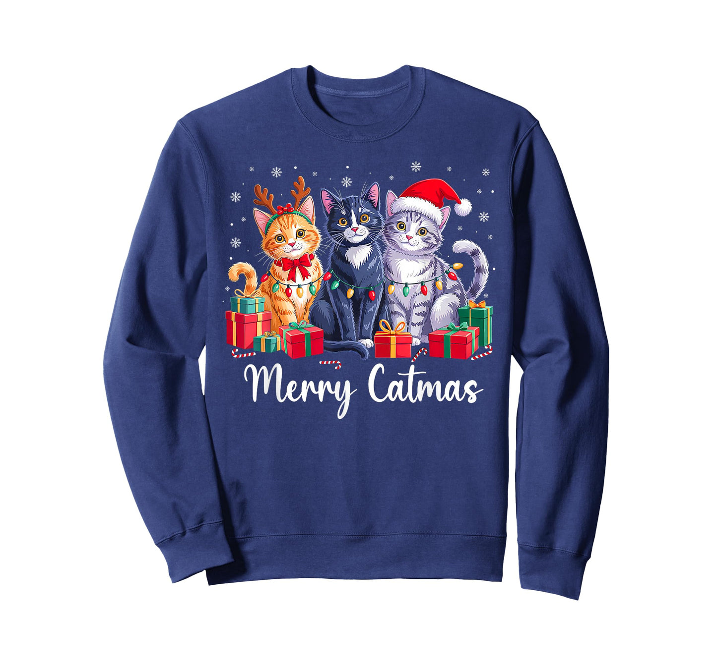 Merry Catmas Cat Christmas Light Reindeer Santa Cat Lover T-Shirt