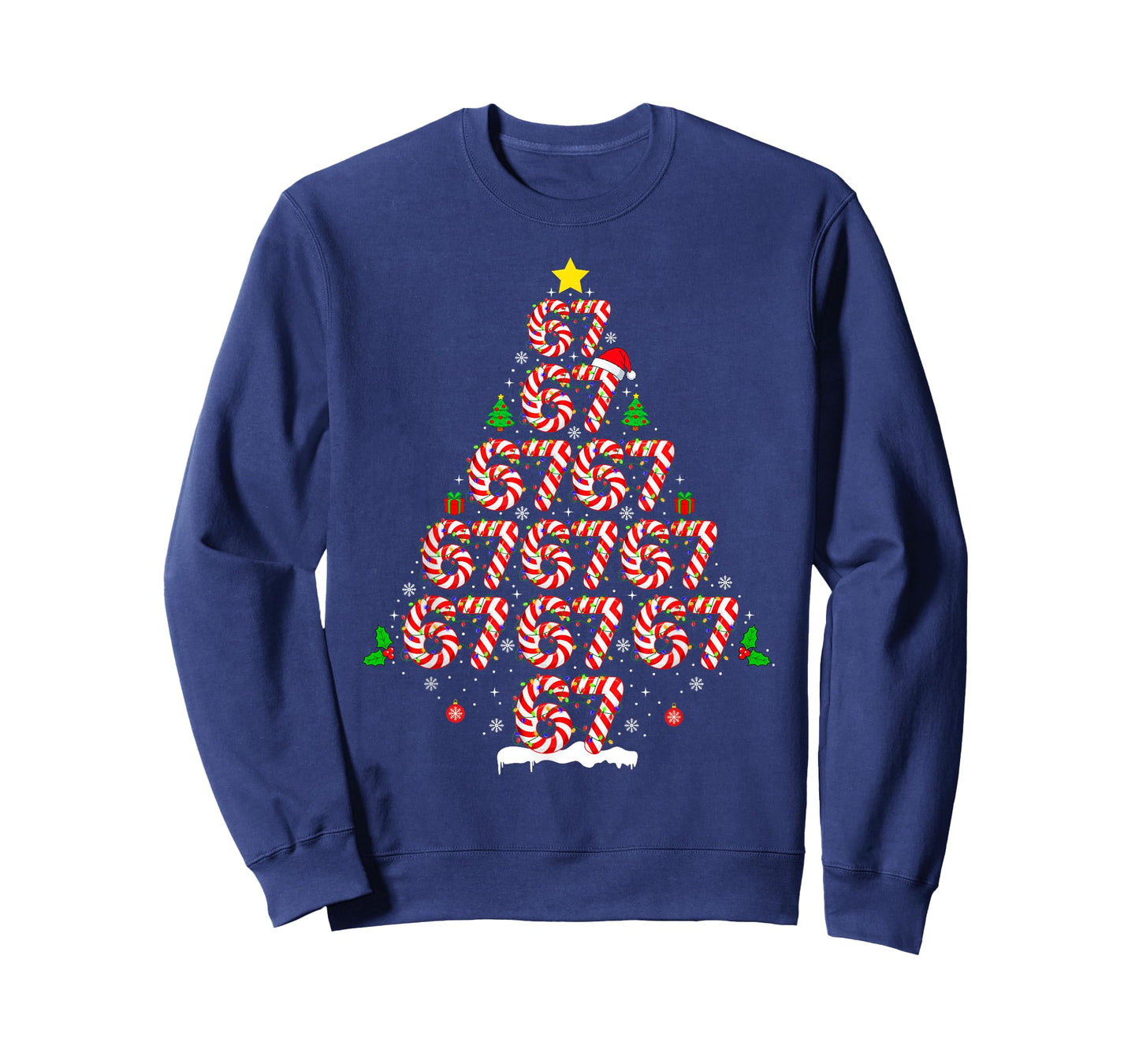 67 Matching Six Seven 6 7 Meme Candy Cane Christmas Tree T-Shirt