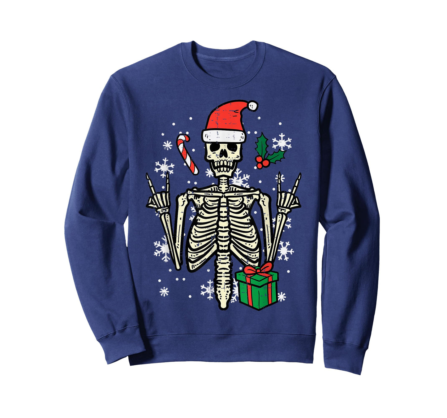 Christmas Rocker Skeleton Santa Rock Hand Xmas Men Boys Kids T-Shirt