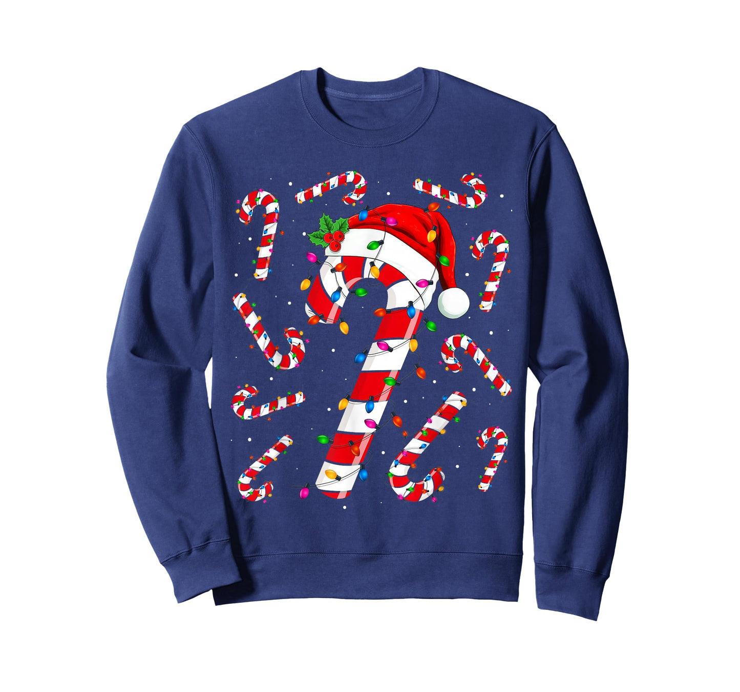Red and White Candy Cane Santa Christmas Funny Xmas Lights T-Shirt