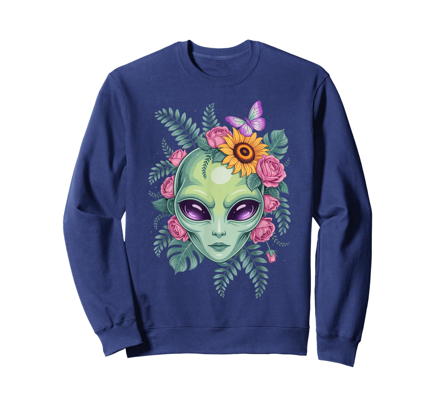 Mystical Alien Floral Graphic with Sunflower & Butterfly T-Shirt