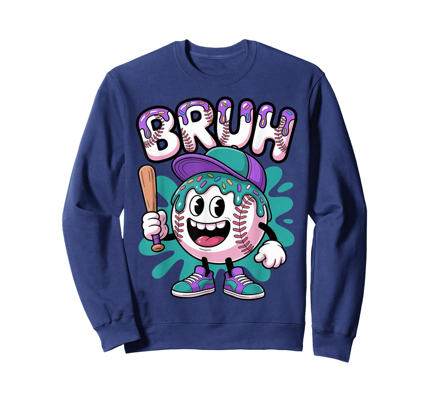 Funny Bruh Baseball Drip Ice Cream Dripping Baseball Boys T-Shirt