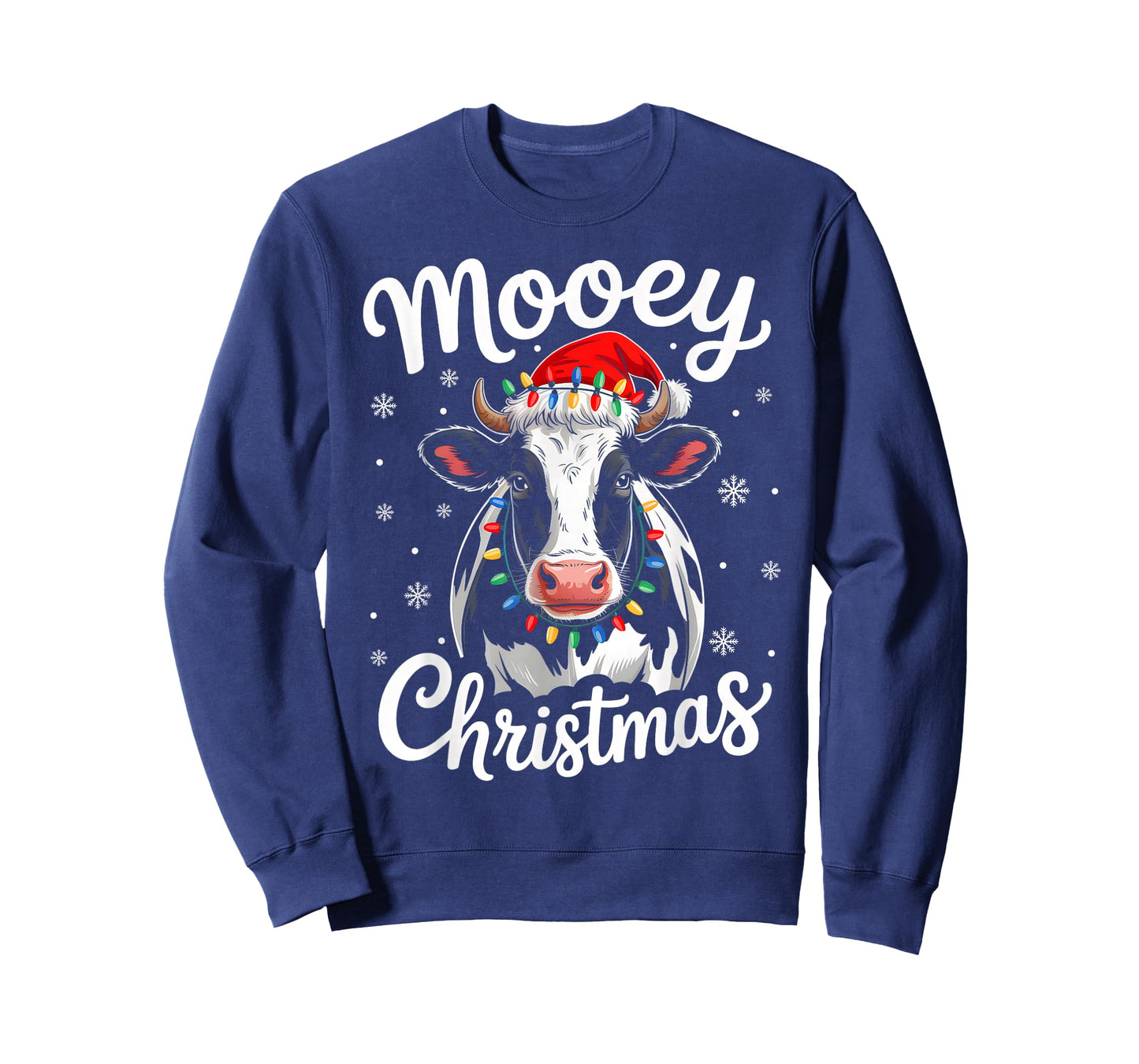 Mooey Christmas Lights Santa Hat Xmas Pajamas Cow Lover T-Shirt